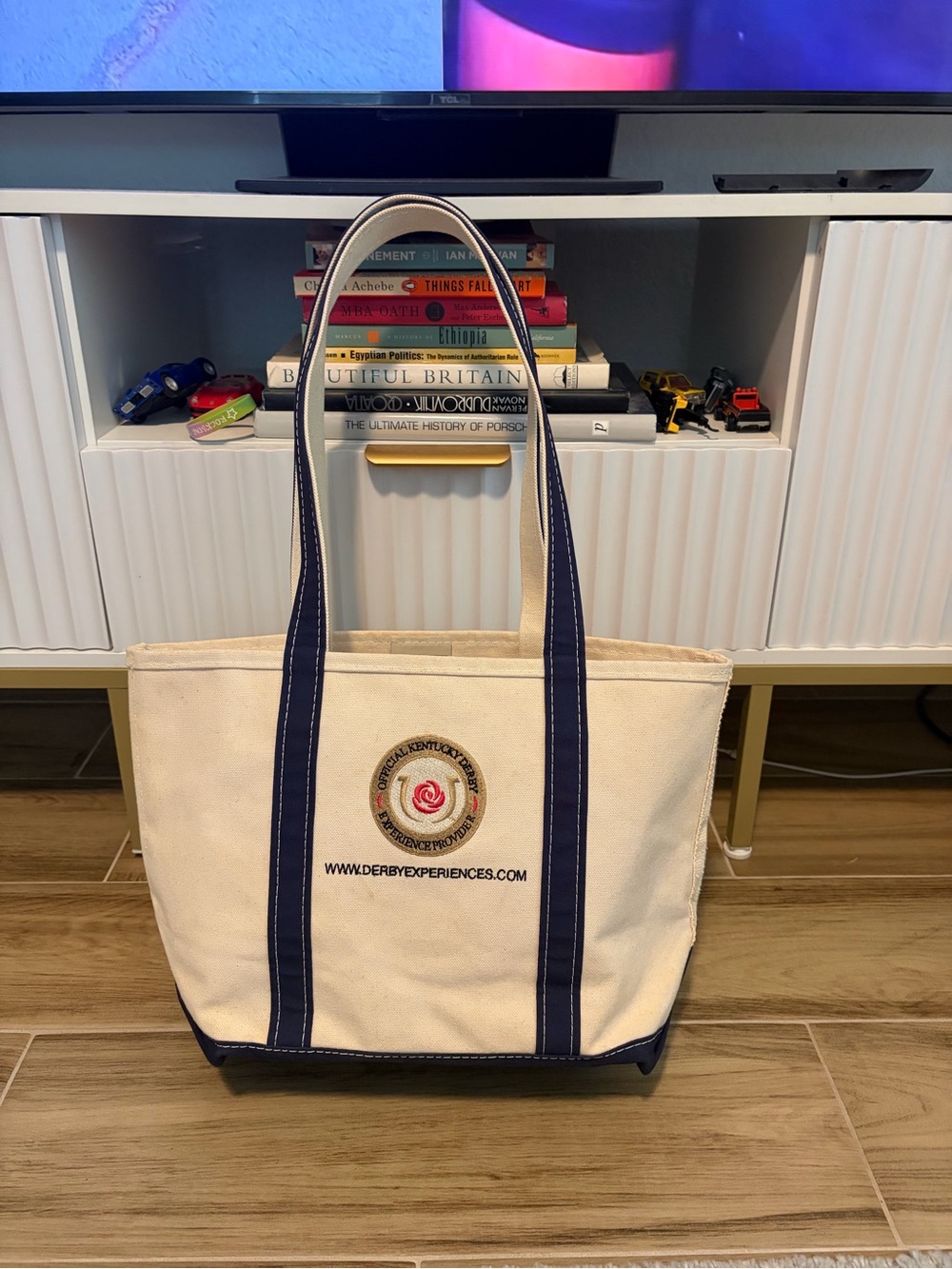 L.L. Bean Boat and Tote Medium Navy Blue Canvas Long Handle Kentucky Derby